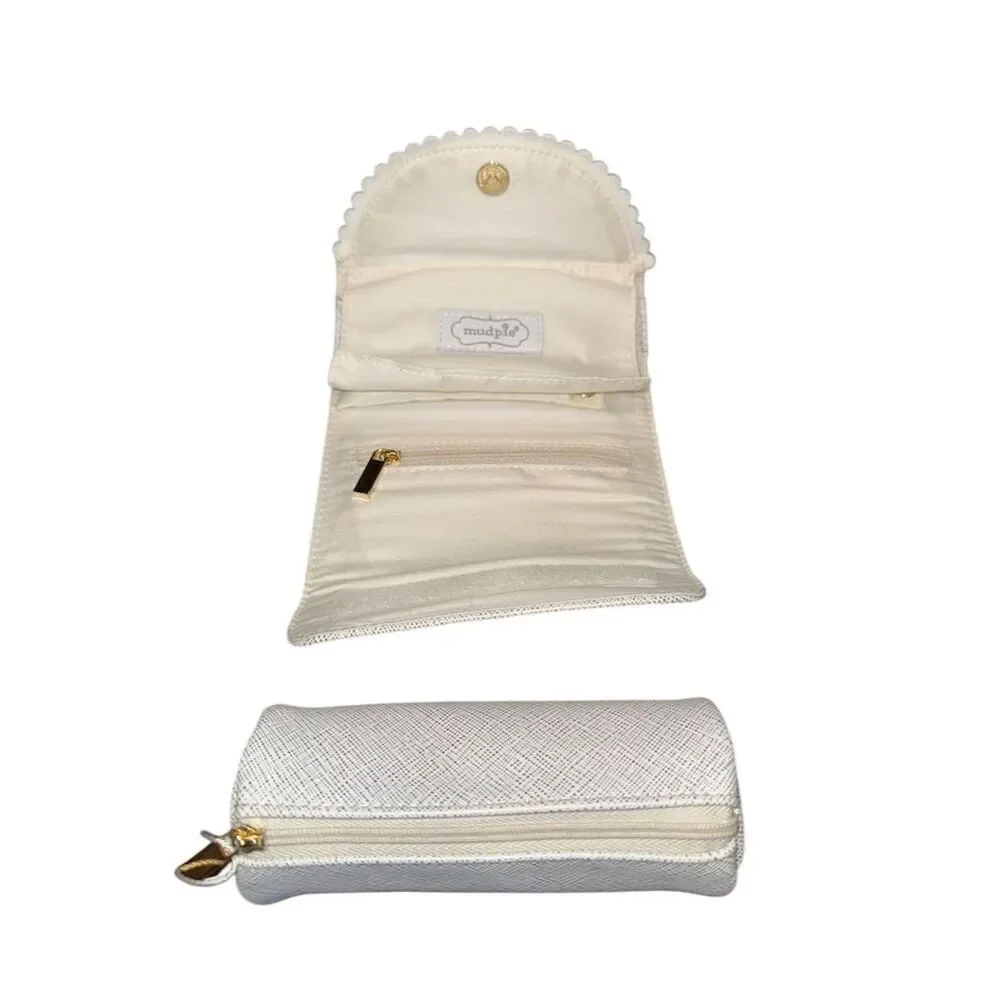 Mud Pie Gold Cream Faux Leather Jewelry Organizer Magnetic Closure